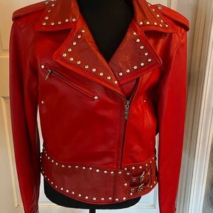 Beautiful red leather studded Harley Davidson motorcycle jacket